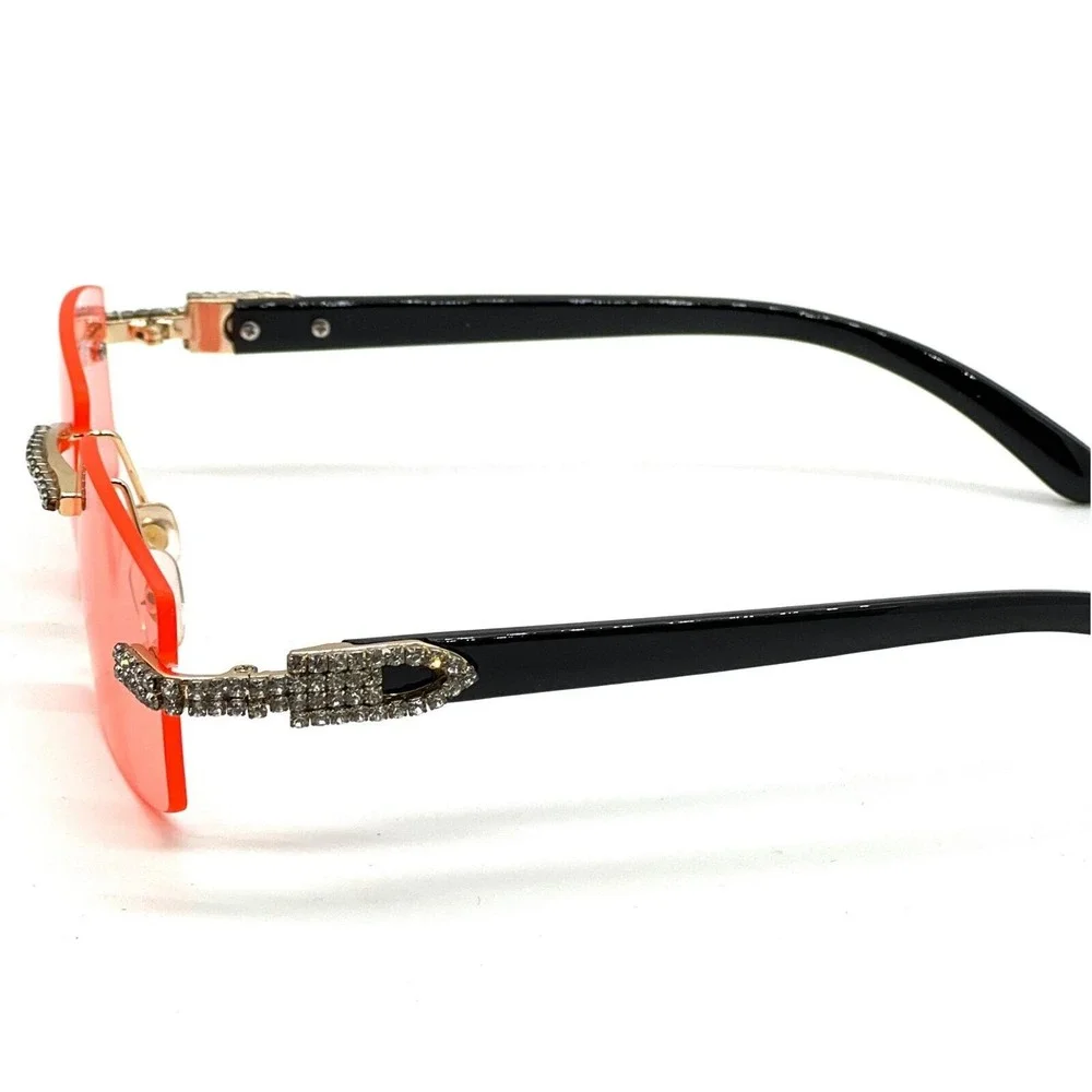 Rhinestone Rimless Sunglasses Fashion Pink Lens Party Shades Hip Hop Street Wear